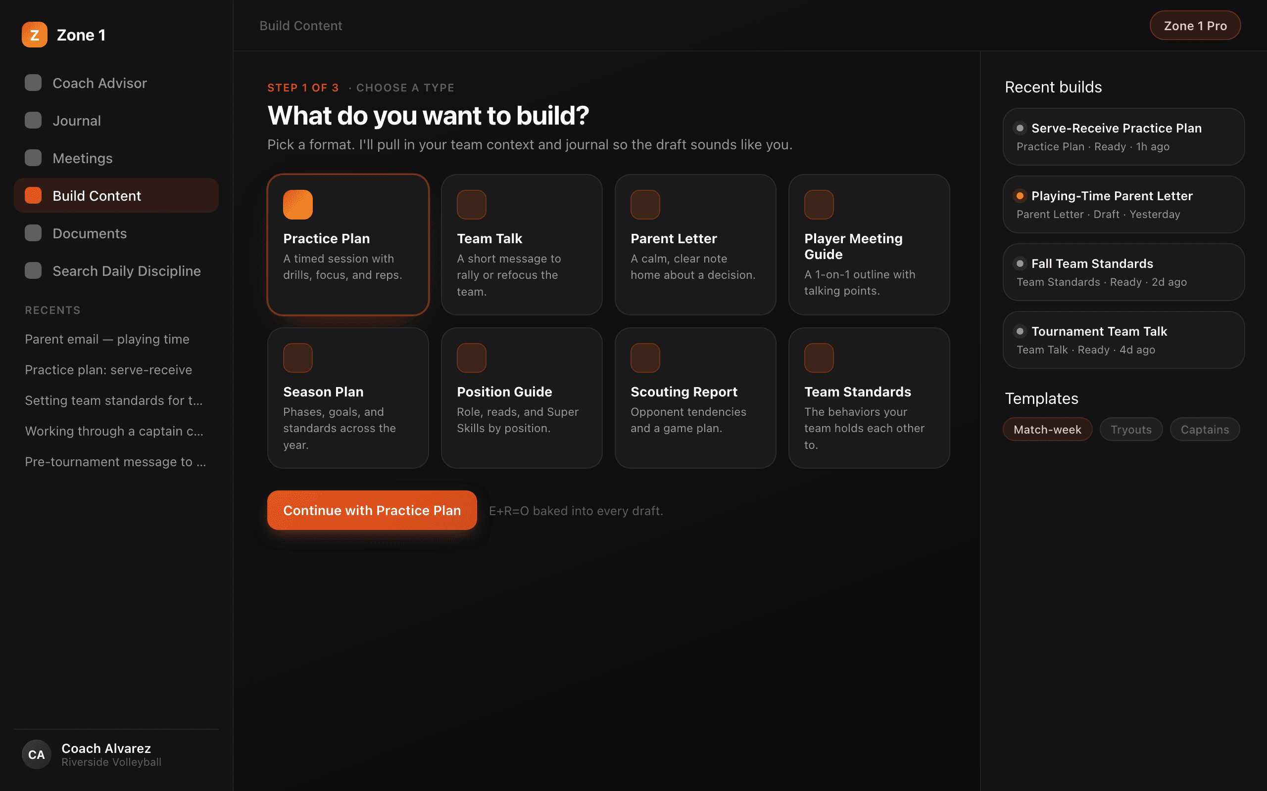 The Build Content wizard with eight document types to choose from