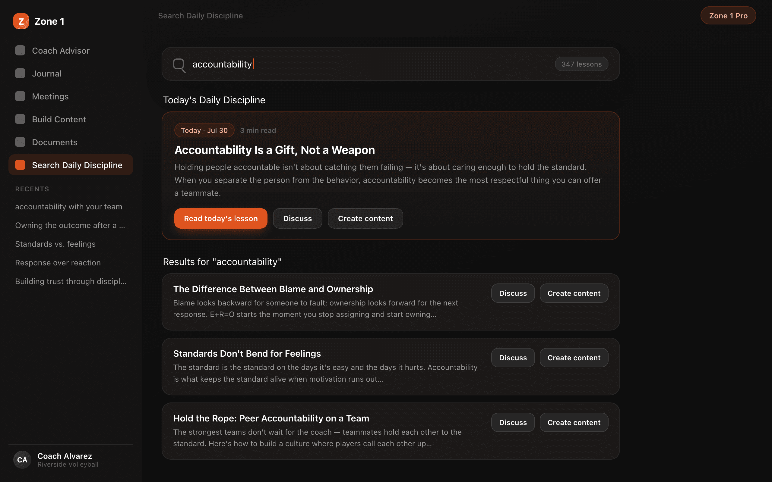 Search Daily Discipline with today's lesson and search results