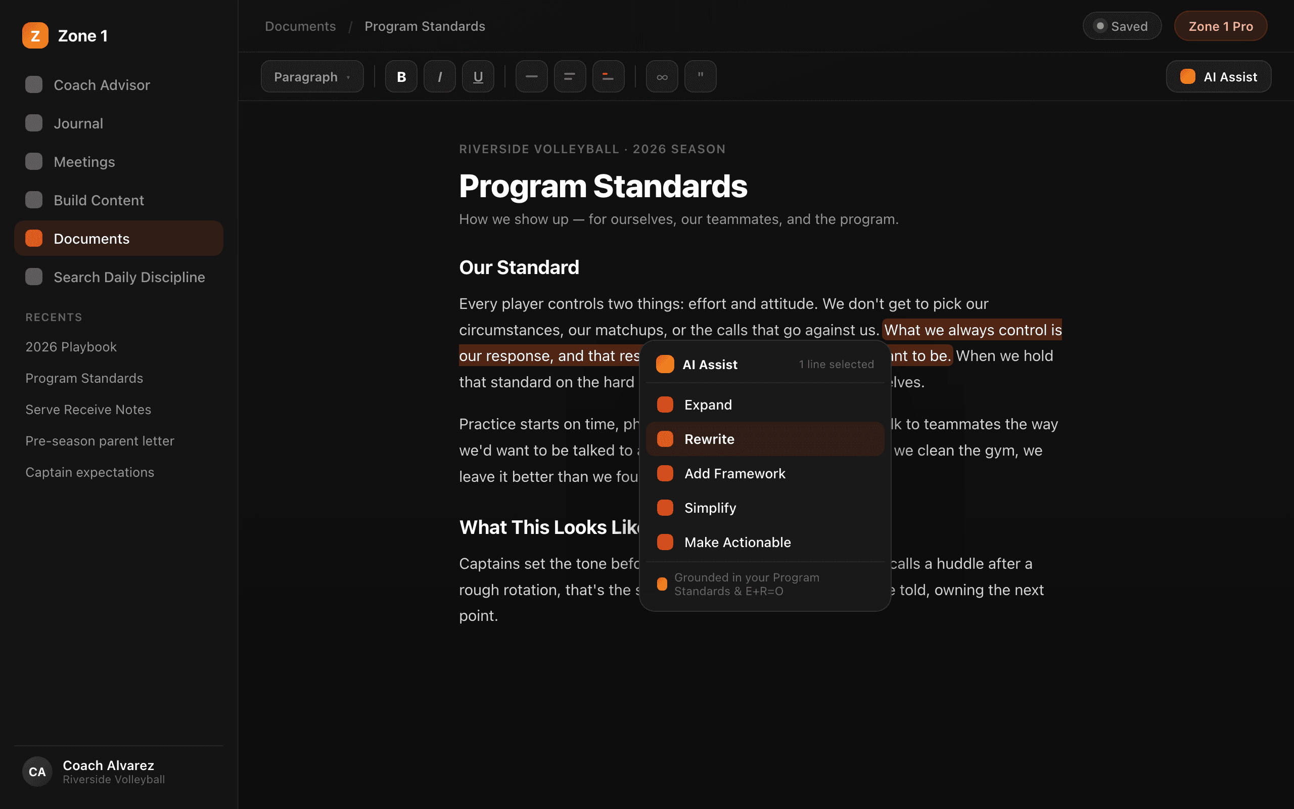 Edit Content rich-text editor with AI actions on selected text